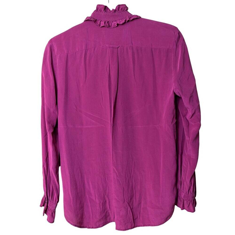 J.Crew Classic-Fit Ruffleneck Silk Popover Shirt (Fresh Raspberry) - Size 2 - Picture 4 of 5